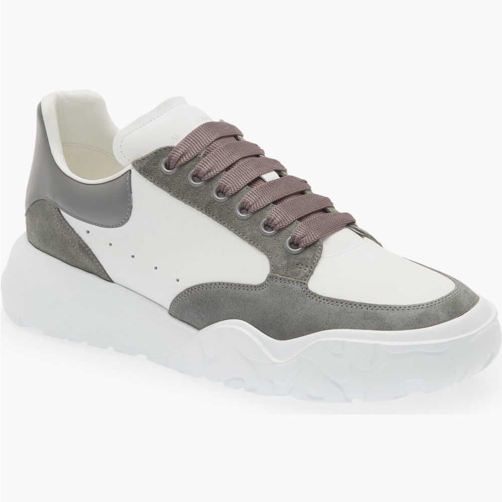 Alexander McQueen Oversized Court Trainer in White/Arctic Grey, Sz 10